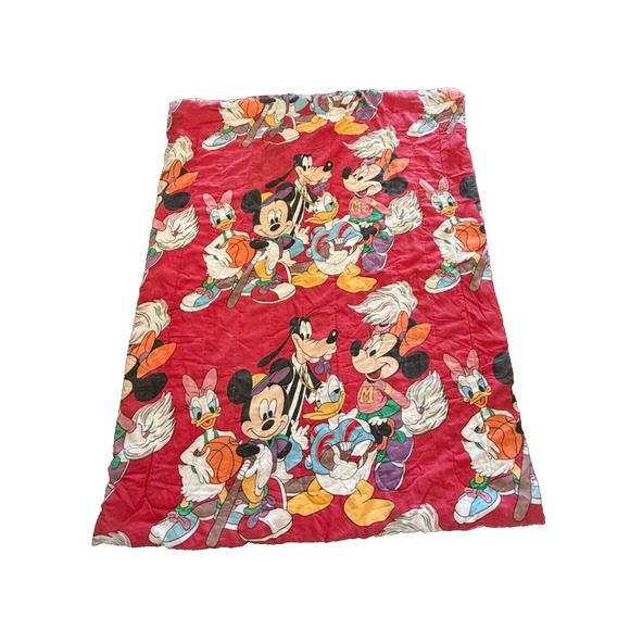 Disney Mickey Friends Sports Comforter Minnie Goofy Donald Vtg 80s Reversible - Picture 5 of 14